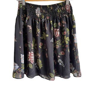 New! LOFT Size XS Black Dark Floral Swing Smocked A-Line Skirt Feminine Classic